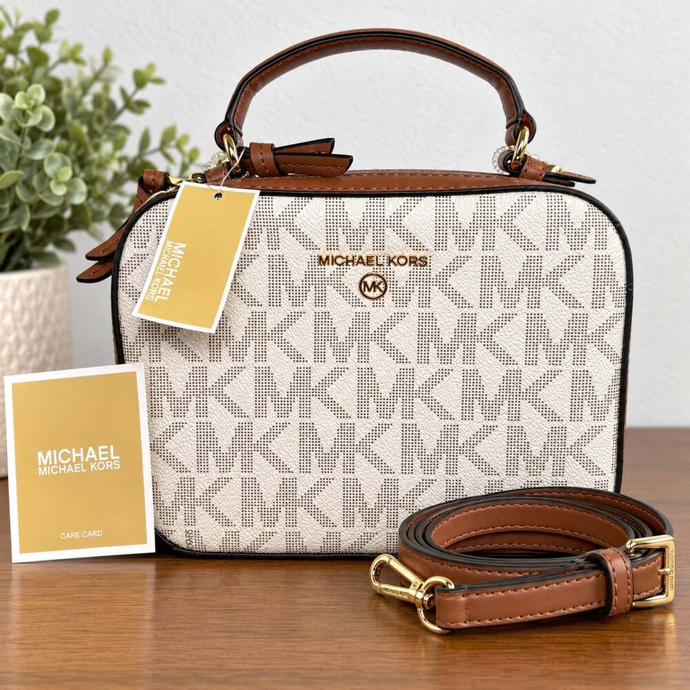 Michael Kors Jet Set Charm Medium Top Handle Crossbody Bag in Vanilla/Luggage